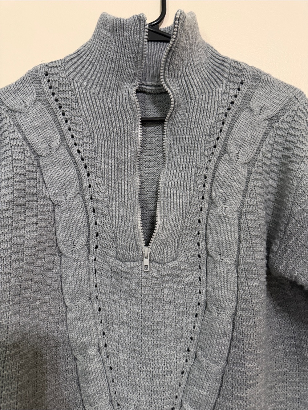 SHEIN Gray Half-Zip Cable Knit Sweater size XS - Picture 2 of 4